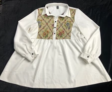 Shein Women's Top Blouse Long Ruffle White Floral Button Collared Size XL