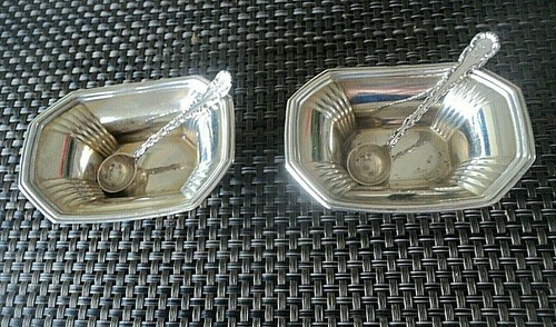 Vintage Pair Of American Stg Silver Salts + Spoons Whiting Manufacturing c.1890s - Picture 2 of 12