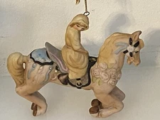 Vtg Willitts Design Hand Painted Ceramic Carousel Horse Ornament Lady On Pony