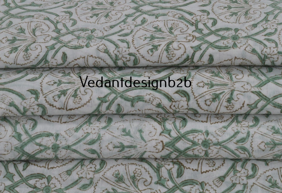 5 Yard Indian Cotton Multicolor Fabric Block Geometric Print Dressmaking Fabric - Image 3 of 4