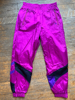 NOS 90s ETIREL Purple Nylon Color Block Track Pants Warm Up Kids M 140