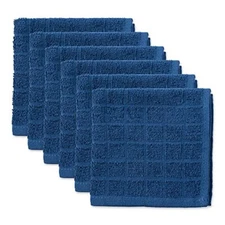 DII Basic Terry Collection Solid Windowpane Dishcloth Set, 12x12, Blue, 6 