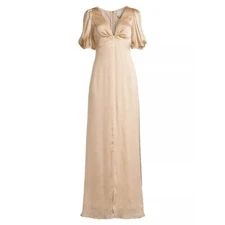 Sachin & Babi NWT Alli Puff-Sleeve Satin Gown in Champagne Size 6 MSRP $285