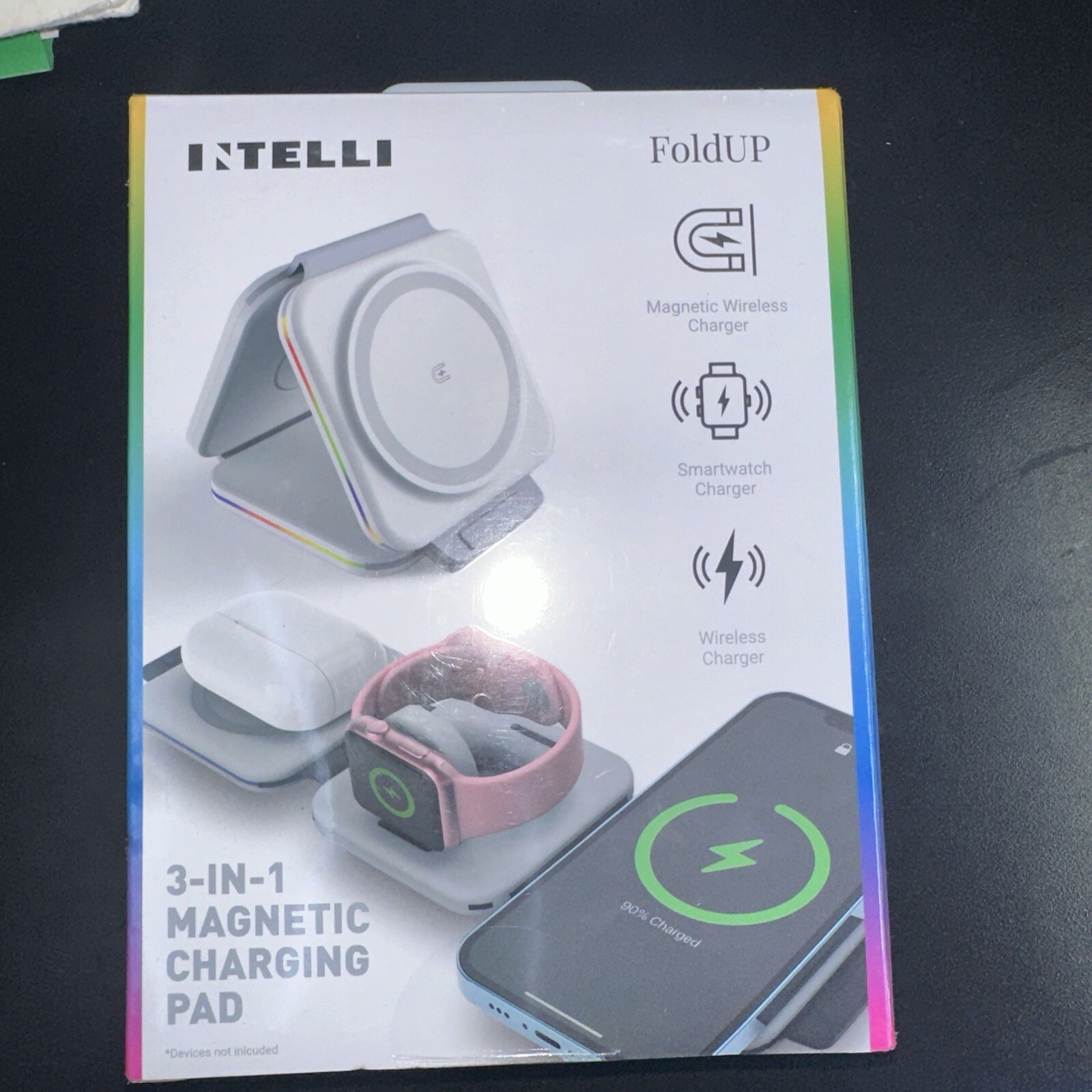 INTELLI - Foldable 3-in-1 Wireless Charger with Magnetic Phone, Watch ...