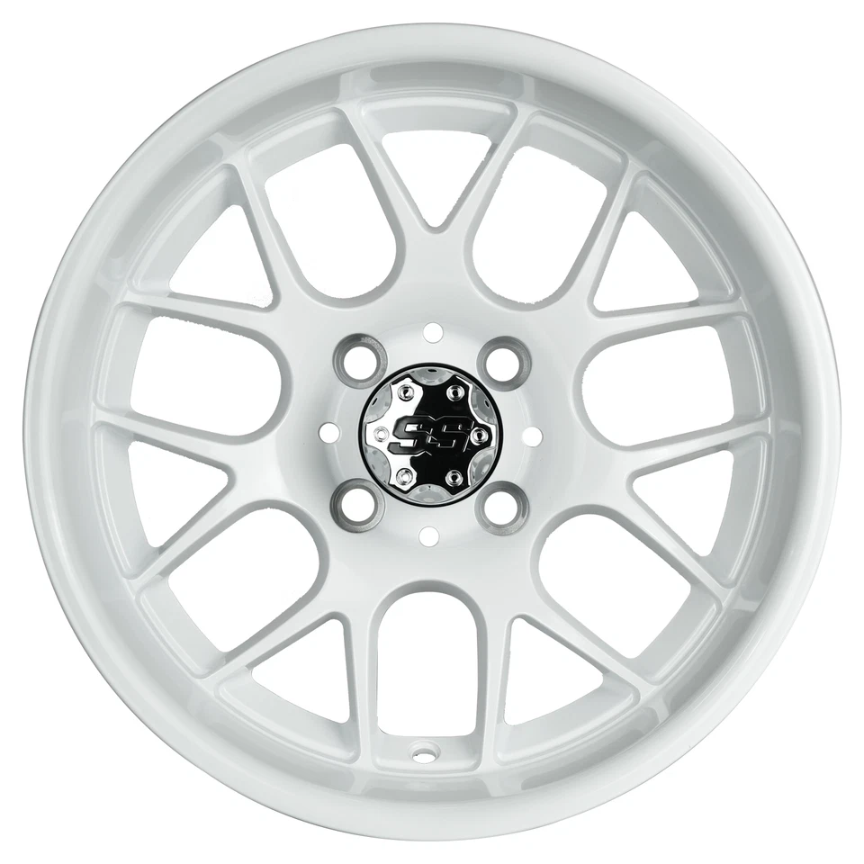 (4) 14" Full Gloss White Mesh Golf Cart Wheels 14x7 4x101.6 EZGO Yamaha Club Car Foto 2 de 3