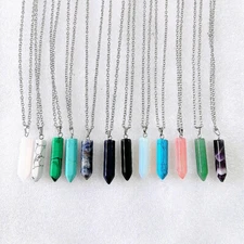 10pcs Lady Hexagonal Column Quartz Pendant Natural Stone Bullet Necklace