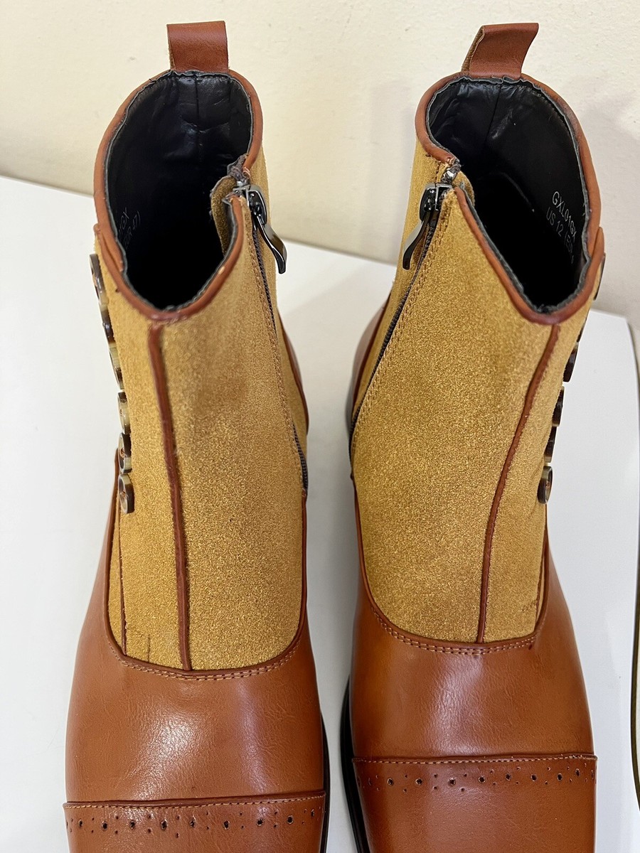 Mens 12 Two Tone Leather Button Boots 1920s Style zip Leather Suede Natbee Mens 12 Two Tone Leather Button Boots 1920s Style zip  main image 3