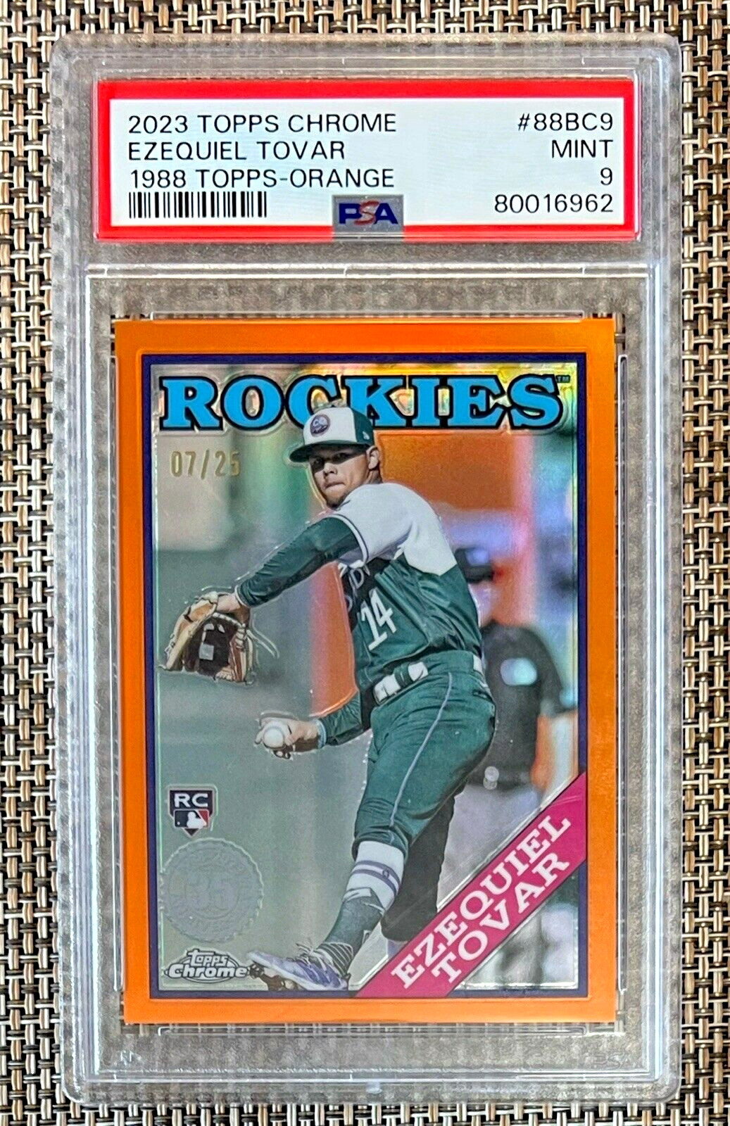 2023 Topps Chrome Ezequiel Tovar RC #07/25 ‘88 Topps Orange SSP PSA 9