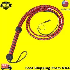 6-Foot Heavy Duty Real Leather Bull Whip - 8-Plait Red & Black Design