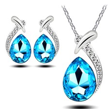 Fashion Austrian Crystal Jewellery Set: Stud Earrings & Necklace Lady Gift Girl