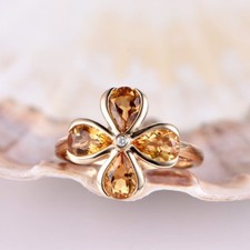 2ct Lab-Created Yellow Citrine Floral Solitaire Birthday Ring Yellow Gold Plated