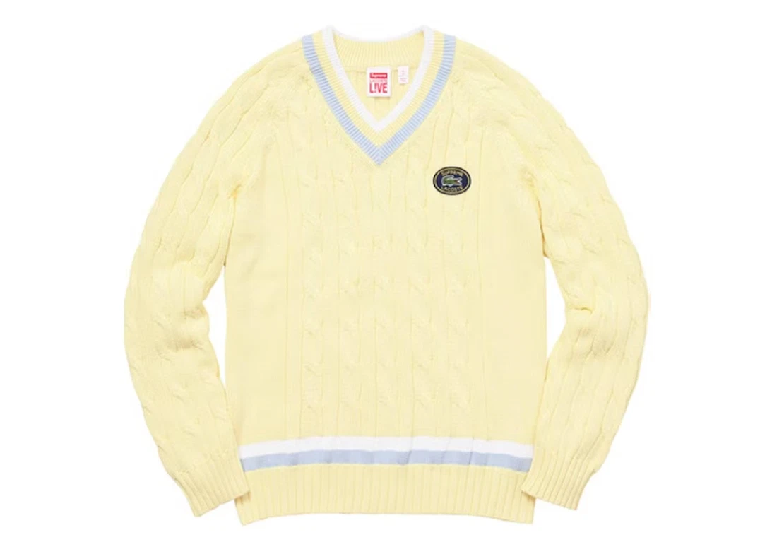 Pull tennis Supreme Lacoste jaune clair neuf avec étiquette taille 5/L