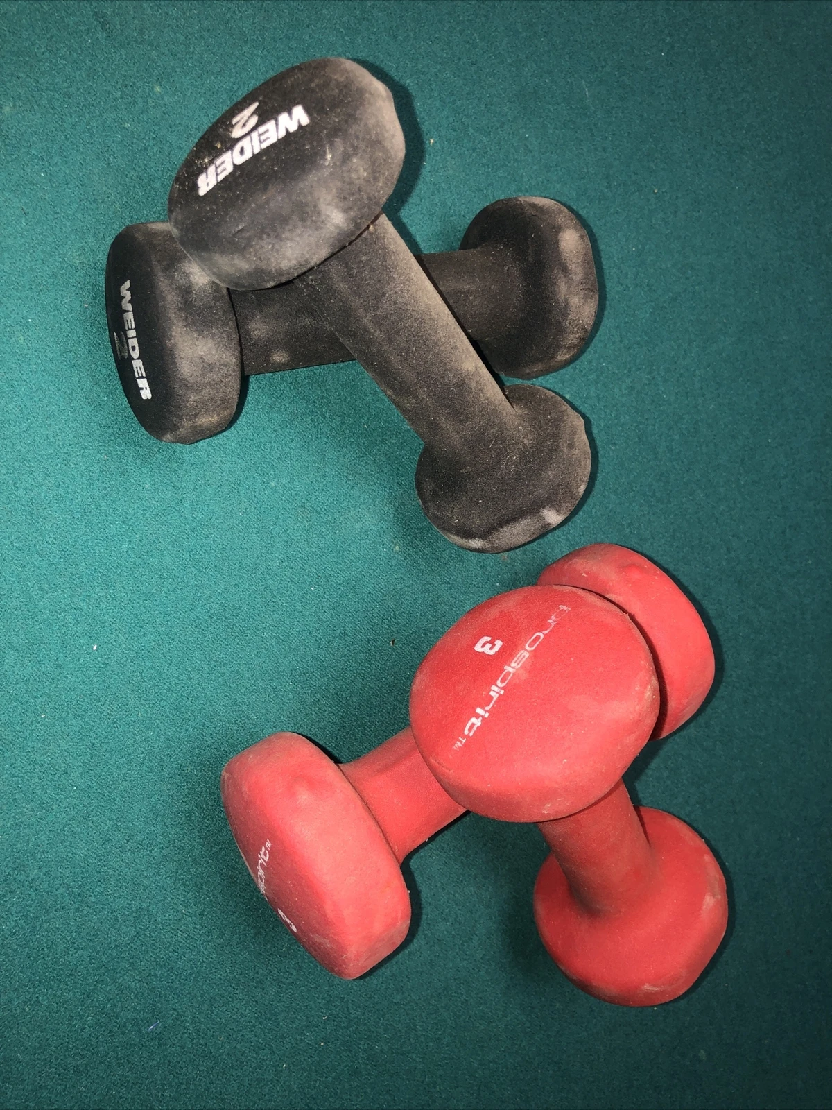 Lot Of 3 Sets DUMBBELLS WEIDER 2 LBS. Pro spirit 3 Lb HAND WEIGHTS Reebok 10 Lbs