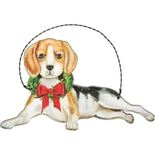 Primitive Christmas Ornament - Christmas Beagle wooden dog NWT Free Shipping 