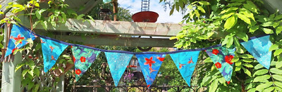 Handgefertigte Wimpelkette tropisch/ Urlaub/ Paradiesvögel Baumwolle