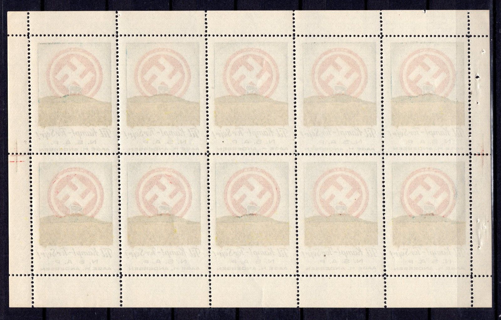 GERMANY 3rd REICH NSAP DENMARK VERY RARE PARTY LABEL COMPLETE SHEET PERFECT MNH