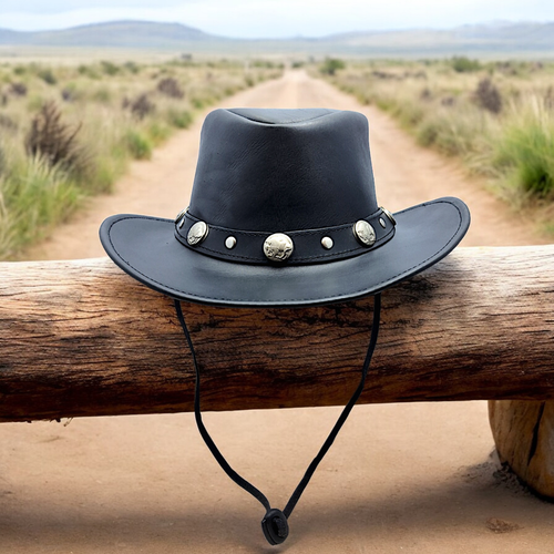 Midnight Black and Brown 100% Real Leather Australian Western Style Cowboy Hat - Picture 4 of 15