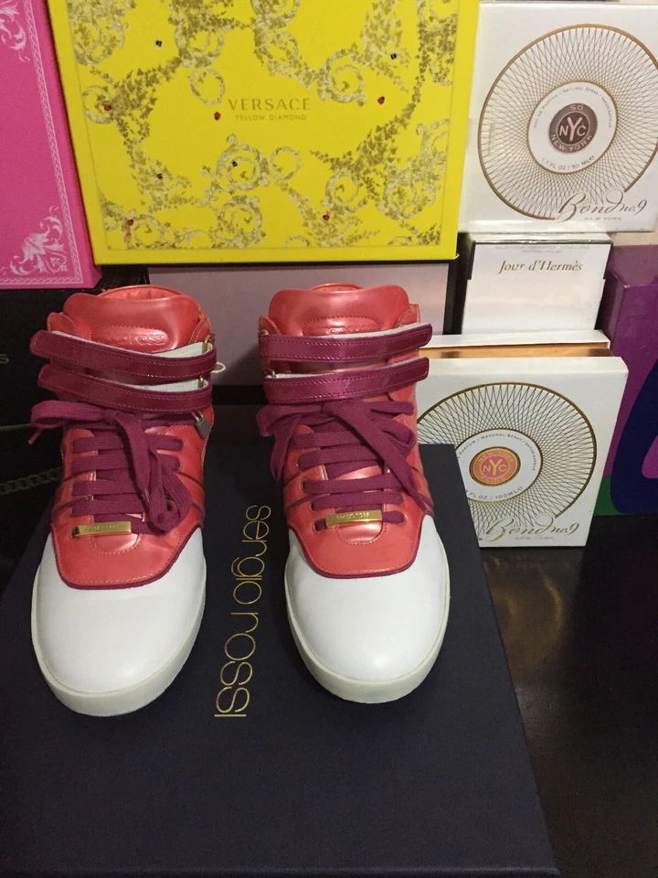 Nuevo Sergio Rossi Cuero Zapatillas Altas Zapatos Atléticos EE. UU. 6,5 EUR 37 Foto 2 de 4