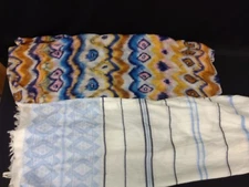 Lot of 2 scarves peacock pattern infinity scarf & blue and white striped fashion