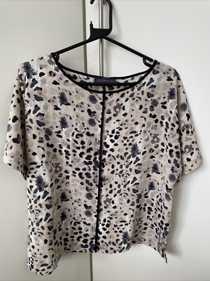 Womens M&S Leopard Spotted Print Top Blouse Cream Black Grey