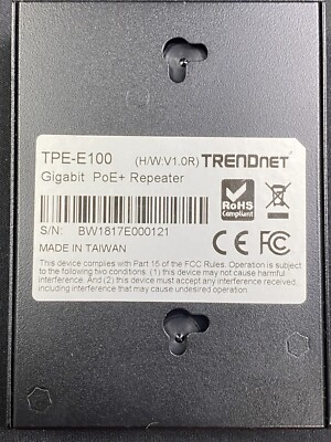 TRENDnet Gigabit PoE+ Repeater 1 x Gigabit PoE+ In Port  NO POWER ADAPTER