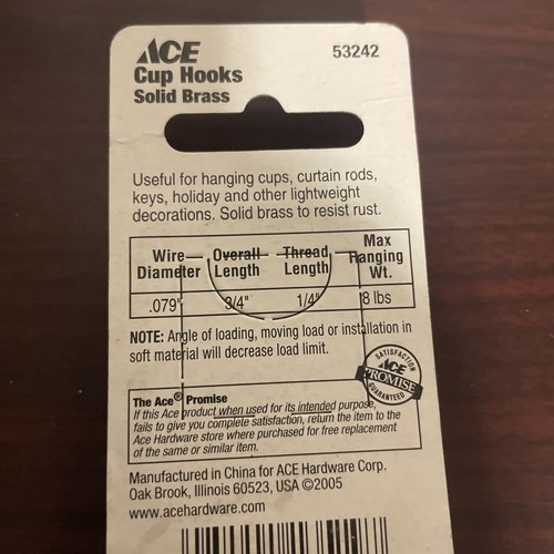 ACE solid brass cup hooks 1/2” - Picture 5 of 6