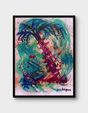 Modern Art Palm Trees Original Signed 9x12 Painting Paper Home Decor Art COA