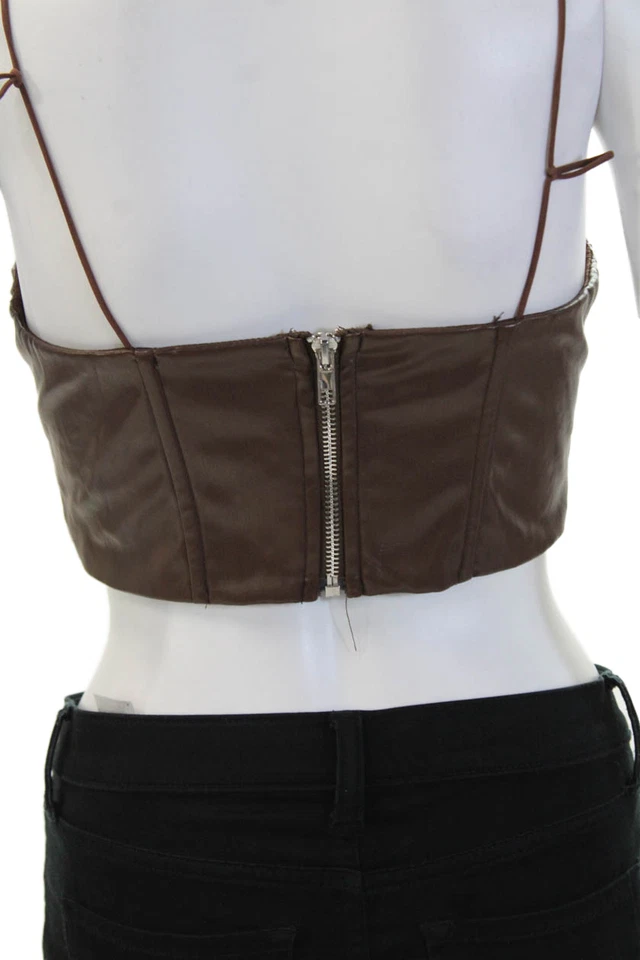 Corsé corto de cuero sintético para mujer White Fox marrón talla M Foto 4 de 4