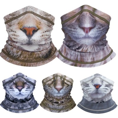 3D Animal Neck Gaiters Cute Cat Printed UV Protection Face Covering for Outdoor