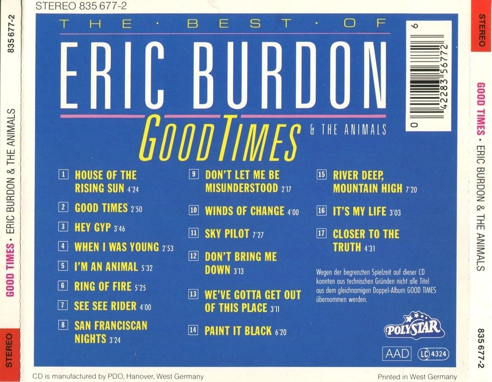 CD Eric Burdon & The Animals - Good Times - The Best Of (Compilation) - Bild 2 von 2