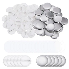Blank Pin Back Button Parts, 25mm, 120 Set Metal Cover Plastic Back Clear Film