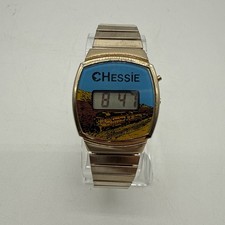 Vintage Chessie System Railroad Digital Watch Gold Tone Mens - New Battery-works