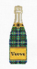 "Veuve" Champagne Bottle in Tartan Plaid HP 18m Needlepoint Canvas C'ate La Vie