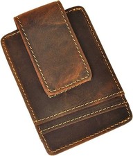 Genuine Leather Slim Money Clip Wallet   Front Pocket Card Holder - Brown