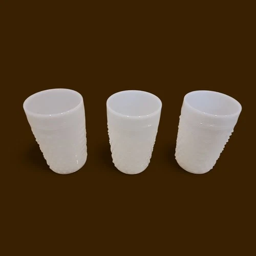 3 Hobnail Milk Glass Drinking Glasses Tumblers 4 1/2" Tall  10 Oz Vintage White