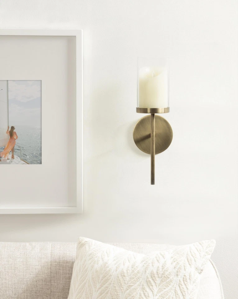 Aplique de pared de metal de transición Blaise; 5 x 6 x 14; latón antiguo; moderno redondo... Foto 4 de 4