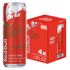 Red Bull Red Edition Energy Drink, Watermelon, 12 fl. oz., Pack of 4 Cans