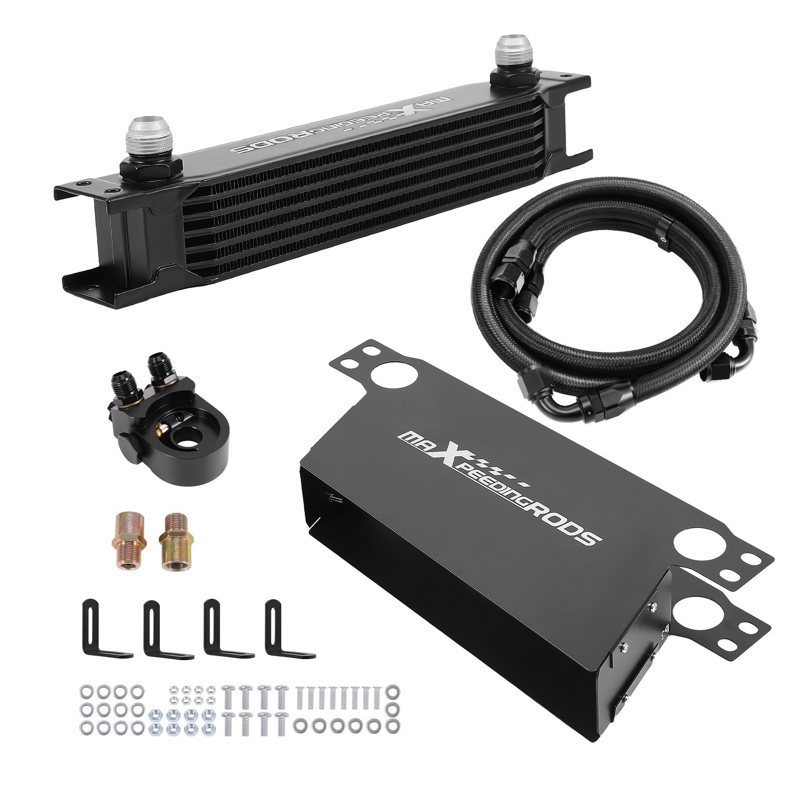 Universal Transmission Oil Cooler 7 Row 10AN w/Thermostatic Sandwich Adapter