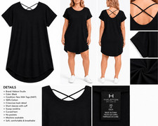 Halston Studio Black Cotton T-Shirt Dress XS Crisscross Back NWT