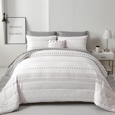 Boho Comforter Set King Size, Grey White Geometric 7 Pieces, Bed in a Bag, Inc