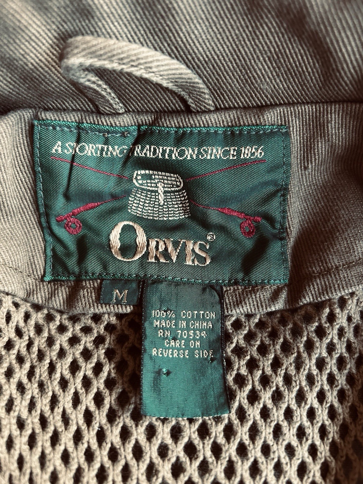 Orvis Mens/Unisex M Fly Fishing Zambezi Jacket Khaki Leather Elbow Patch image 3
