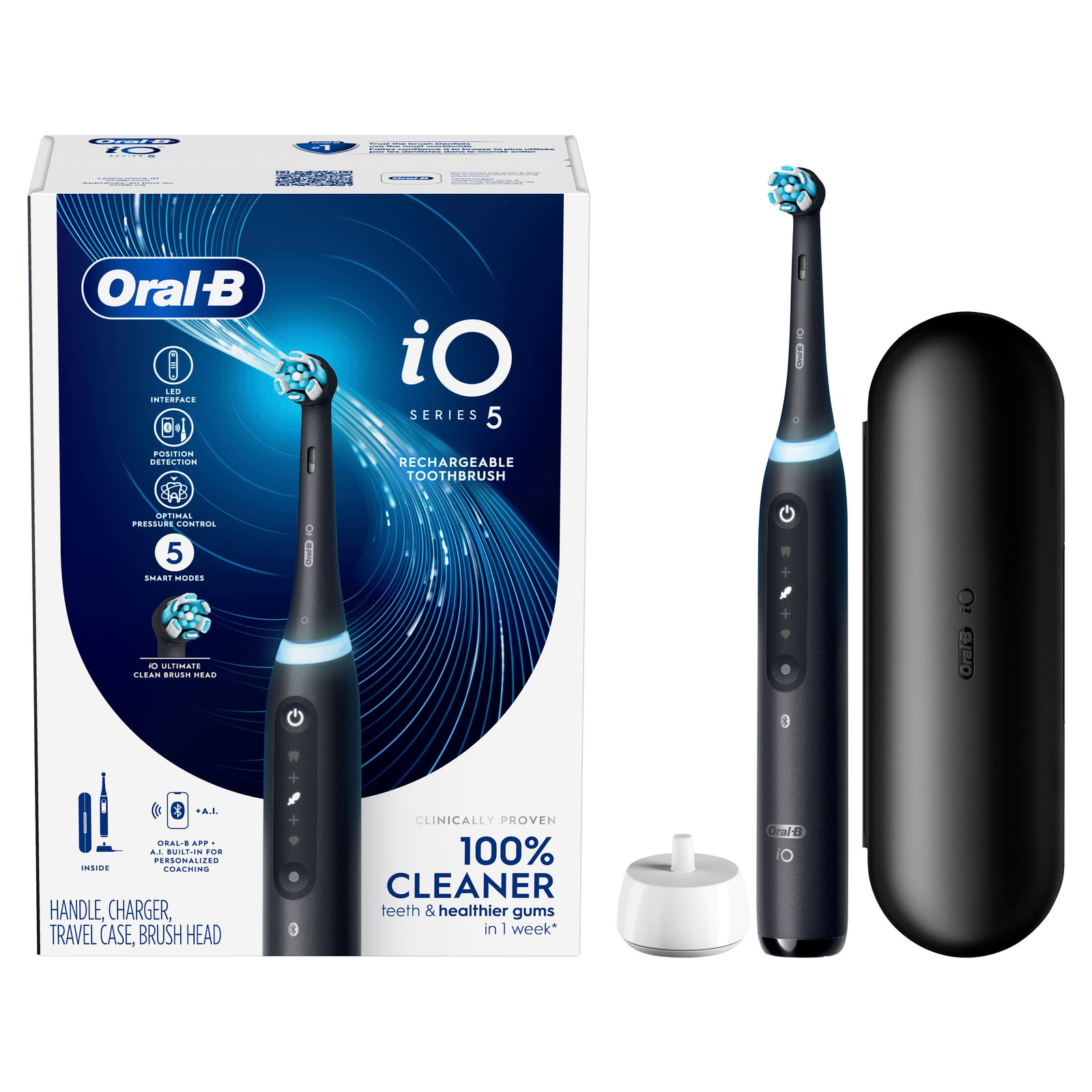 Перезаряжаемая электрическая зубная щетка Oral-B - iO серии 5 с насадкой - Черный