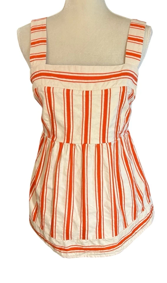 Top sin mangas a rayas naranja crema Cabi para mujer babydoll mediano con tiras Foto 2 de 4