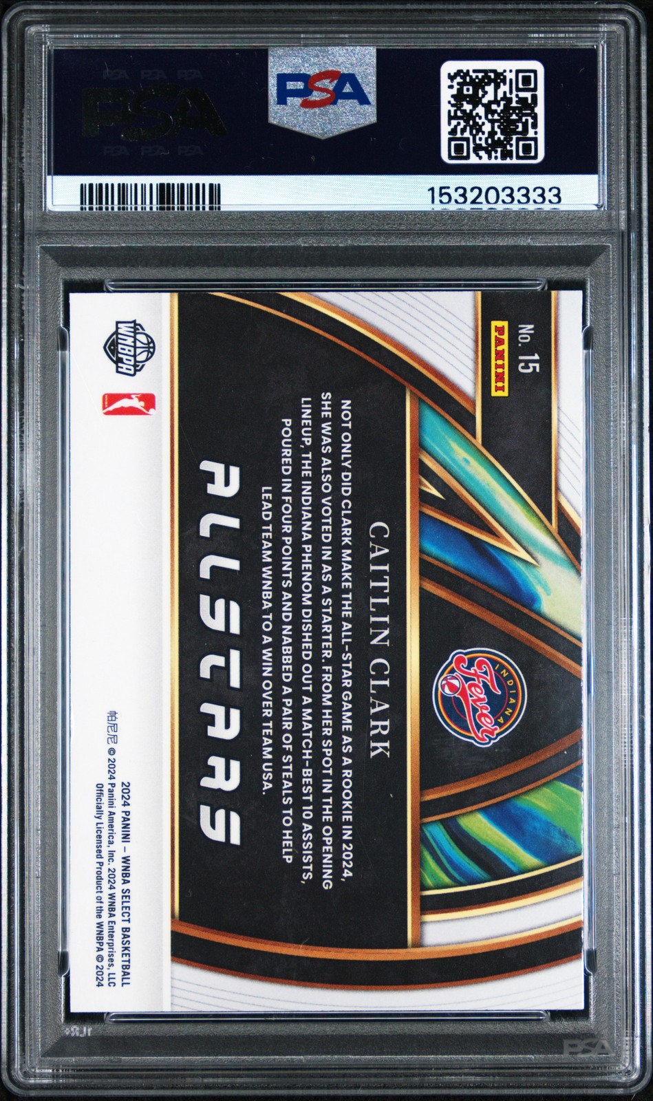 2024 PANINI SELECT WNBA ALL-STARS #15 CAITLIN CLARK ROOKIE RC PSA 9 view 2