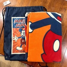 Disney Parks Mickey Mouse Drawstring Bag  Fleece Blanket NEW