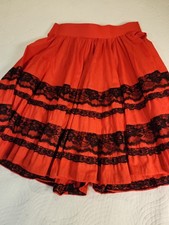 Hand Made Red And Black Lace Mexican Square Dance Costume Skirt Size Medium