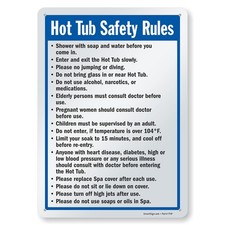 -S-4896-Pl "Hot Tub Safety Rules" Sign  10" x 14" Plastic - Black/Blue on White