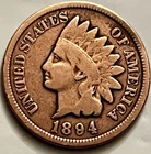 1894 Indian Head Cent Key Low Mintage 16M Sharp Detail Strong Reverse BN926