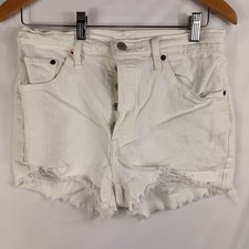 Levi's 501 Cut Off Shorts Women's 29 White Distressed Denim Y2K Mid Rise Stretch