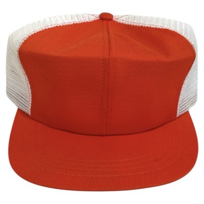 Vintage Blank Trucker Hat Snapback Cap Orange White Mesh Ad Hatters USA Made 80s